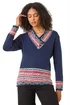 Roman Midnight Blue Nordic Print Button Detail Jumper - Size 12 Image 1