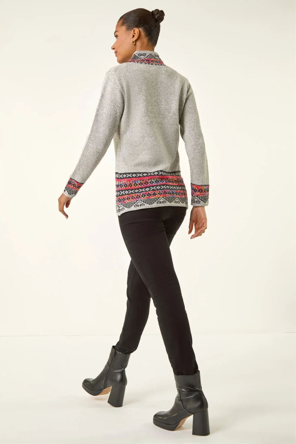 Roman Grey Nordic Print Button Detail Jumper - 12 Image 3