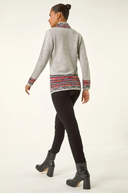 Roman Grey Nordic Print Button Detail Jumper - 12 Image 3