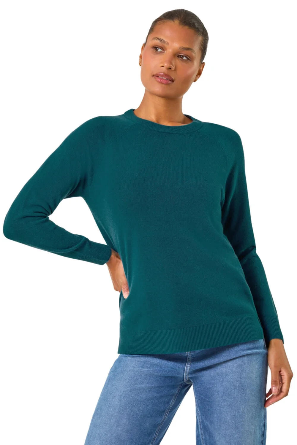Roman Teal Plain Soft Crew Neck Jumper - 14 Image 1