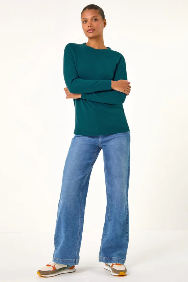 Roman Teal Plain Soft Crew Neck Jumper