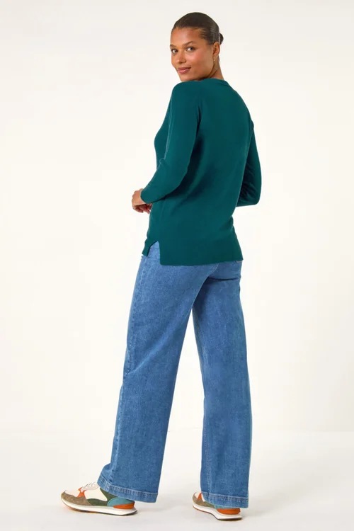 Roman Teal Plain Soft Crew Neck Jumper - 14 Image 3