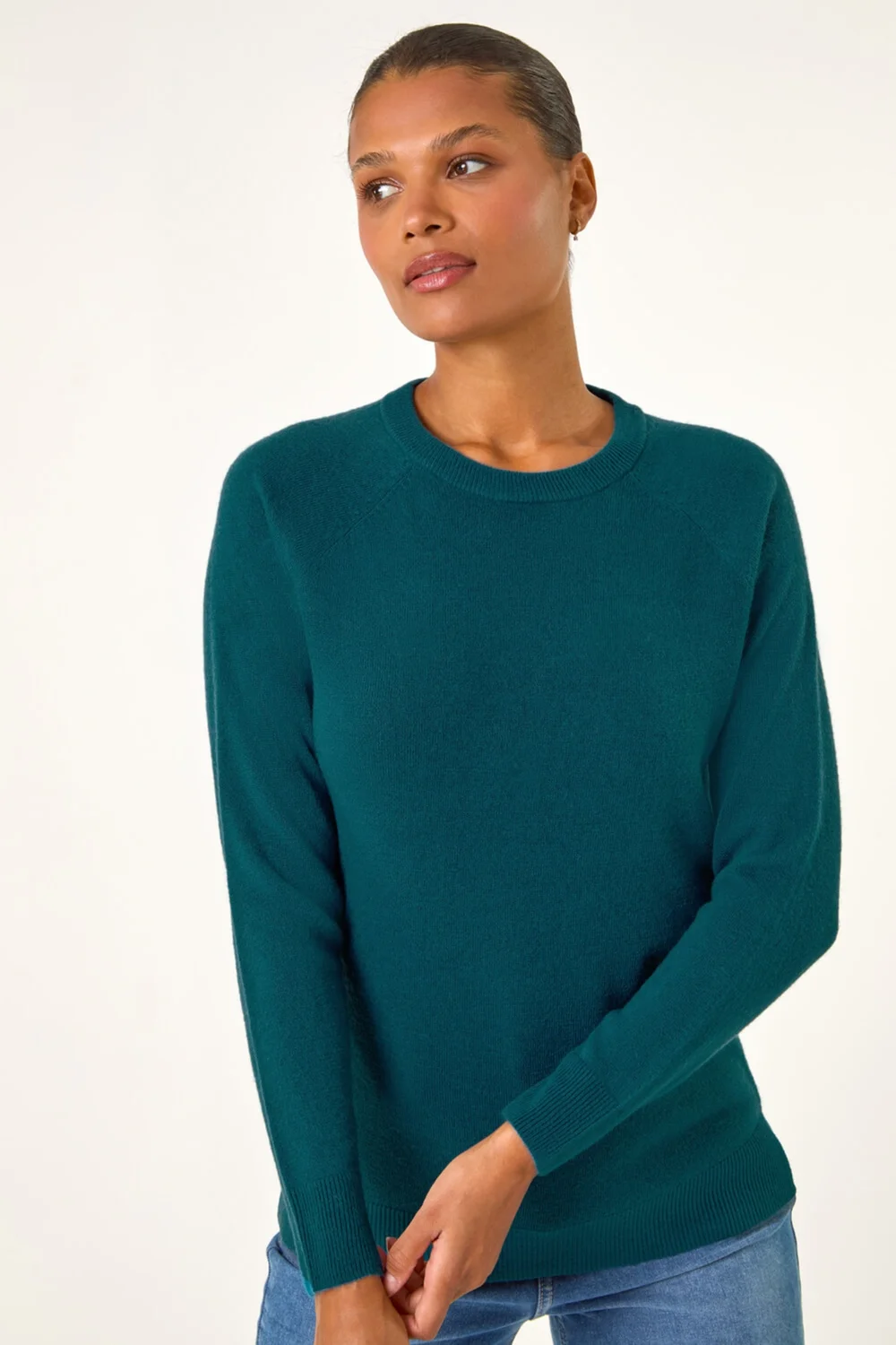 Roman Teal Plain Soft Crew Neck Jumper - 14 Image 4