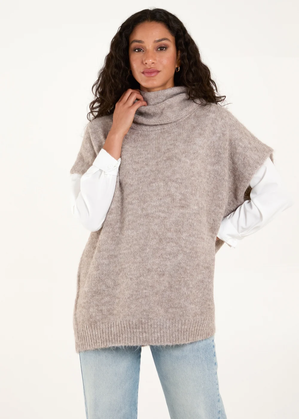 Blue Vanilla Mocha Chunky Roll Neck Tabard - One Size Image 1