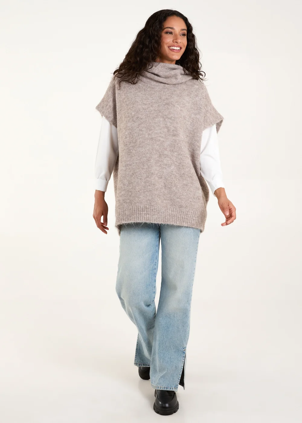 Blue Vanilla Mocha Chunky Roll Neck Tabard - One Size Image 4