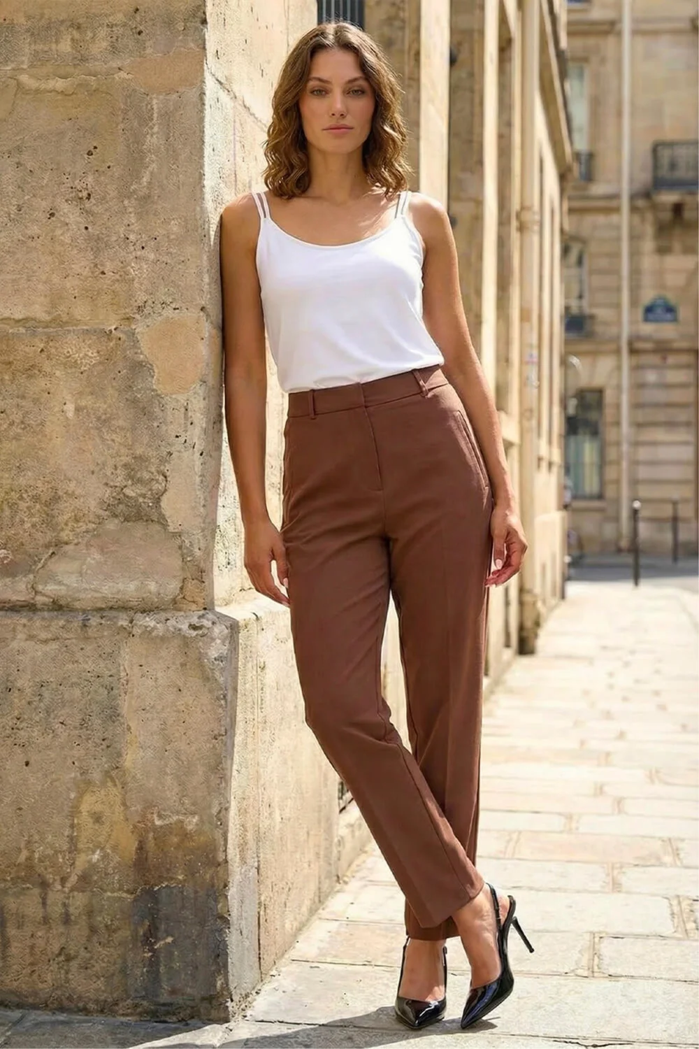 Roman Chocolate Short Straight Leg Stretch Trouser - 6 Image 1