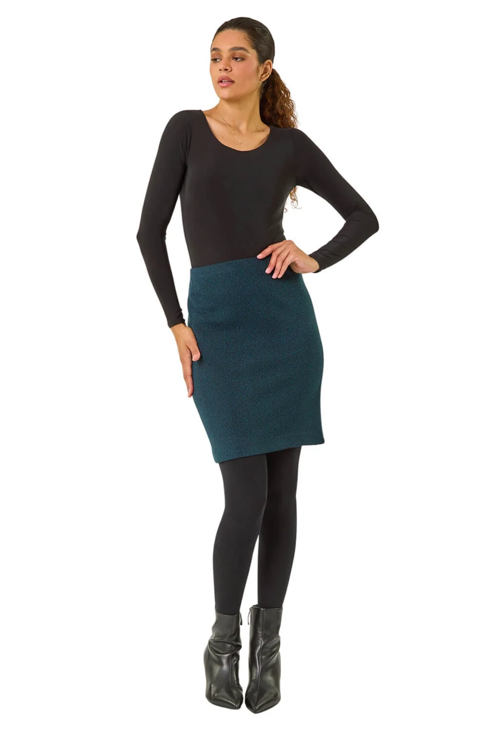 Roman Teal Smart Textured Stretch Pencil Skirt - Size 18 Image 2