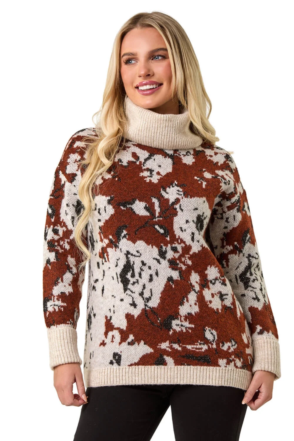 Roman Rust Petite Floral Print Roll Neck Jumper - Size 12 Image 1