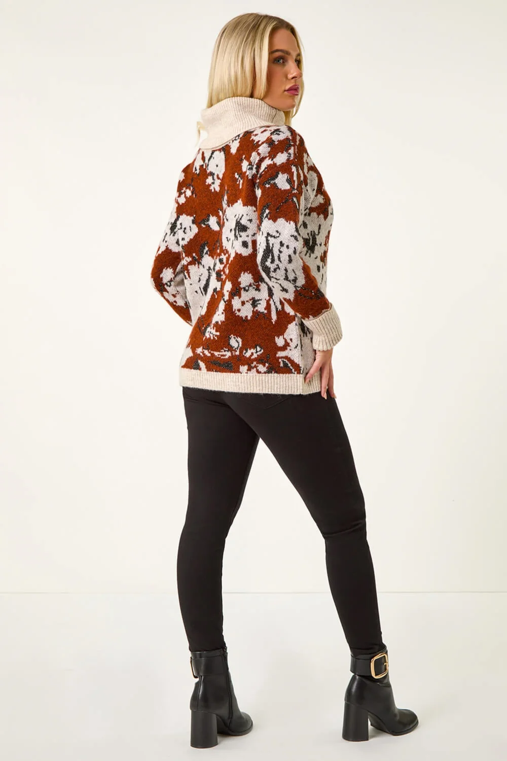 Roman Rust Petite Floral Print Roll Neck Jumper - Size 12 Image 4