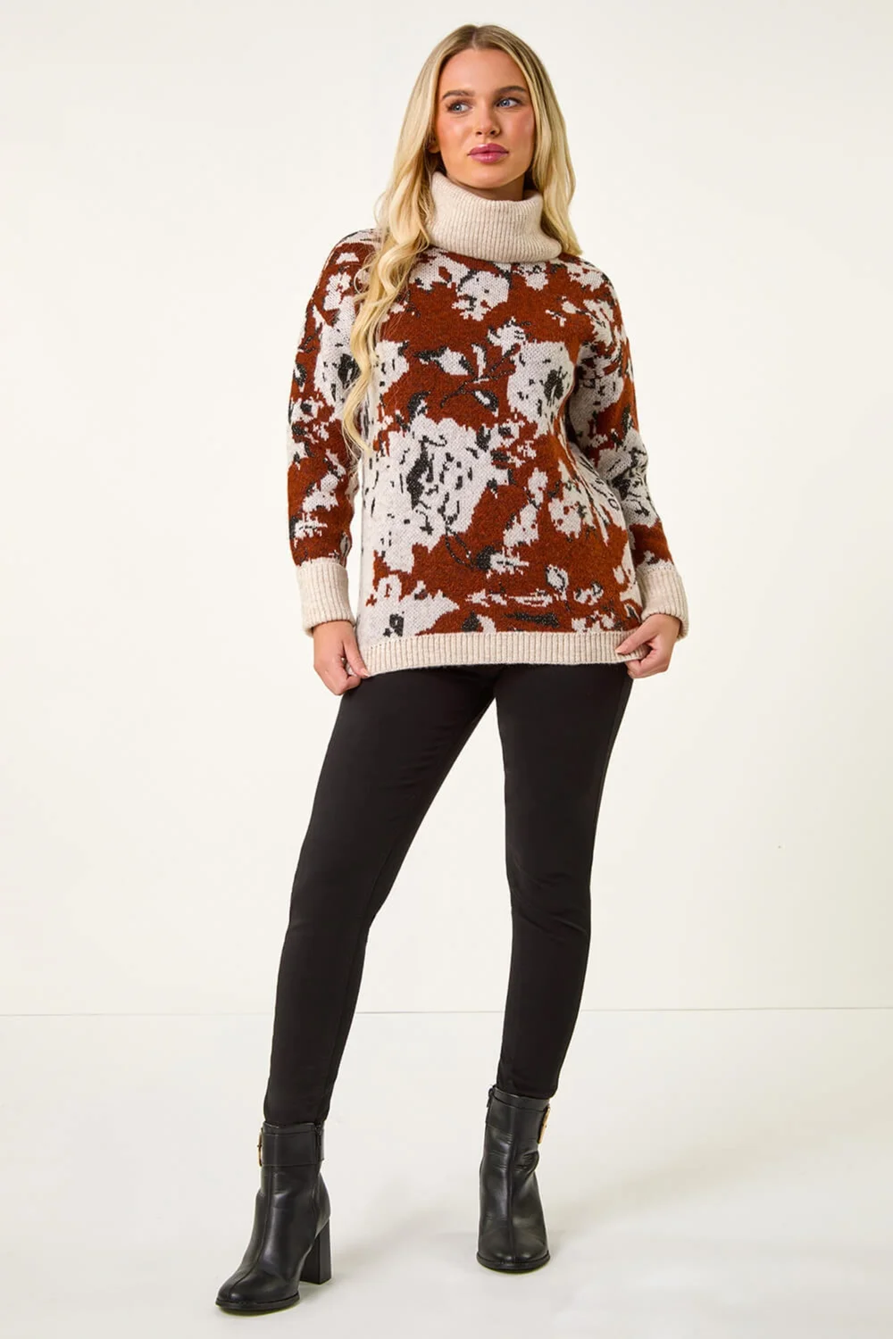 Roman Rust Petite Floral Print Roll Neck Jumper - Size 12 Image 3