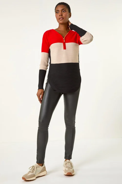 Roman Red Colour Block Zip Front Knit Jumper - 10 Image 2