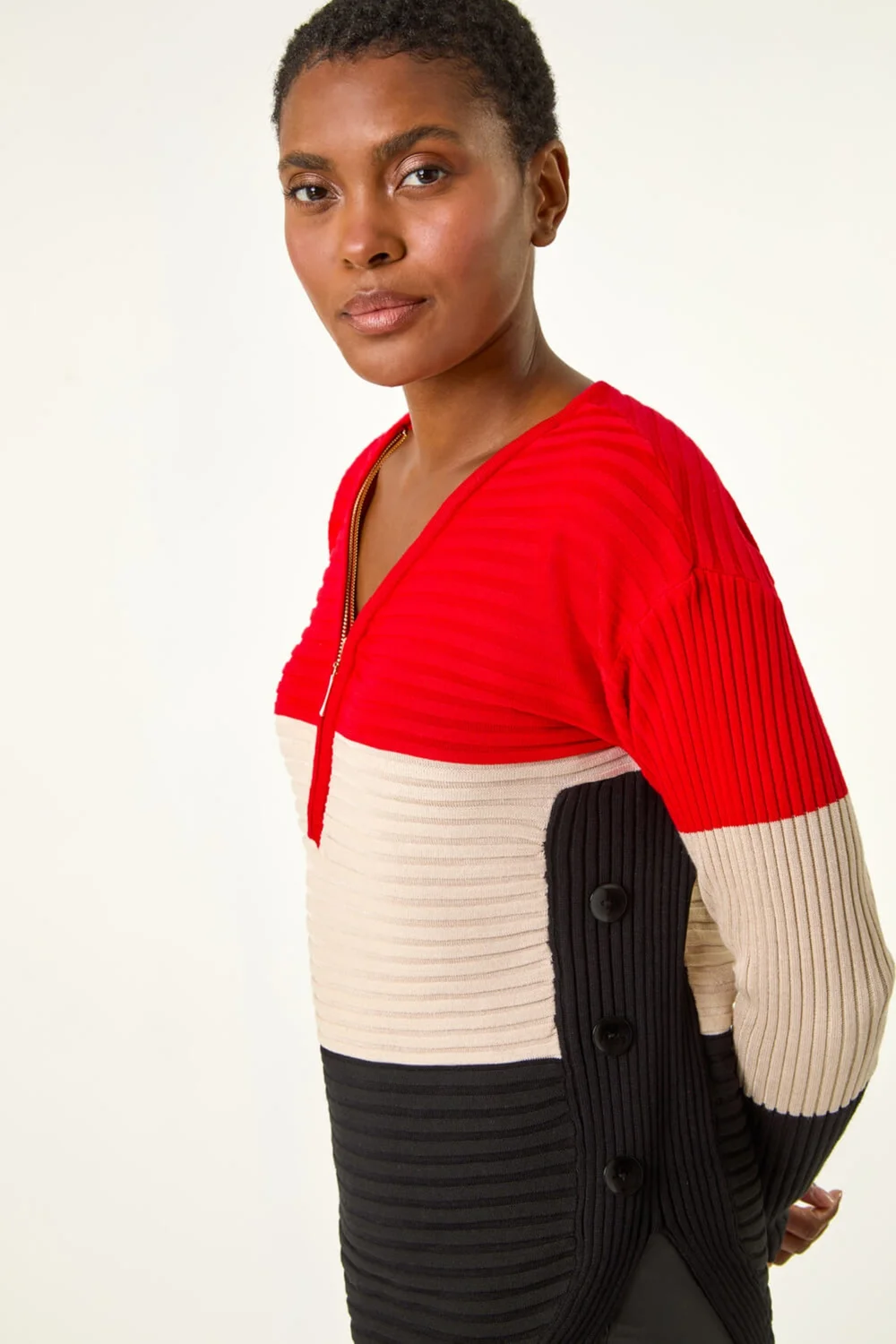 Roman Red Colour Block Zip Front Knit Jumper - 10 Image 4