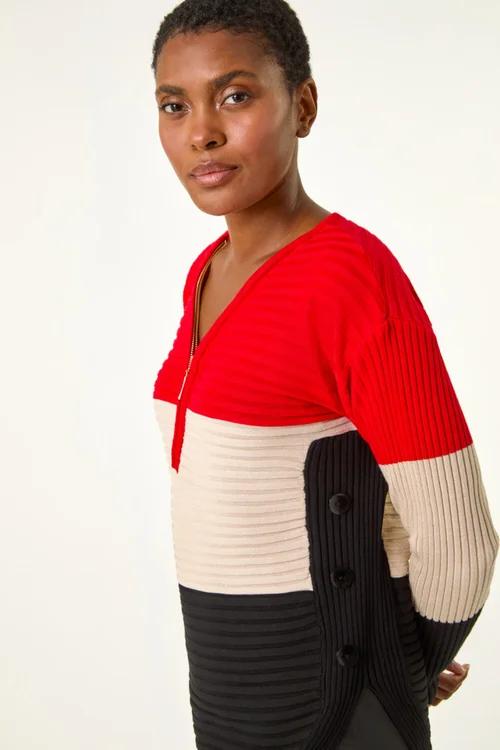 Roman Red Colour Block Zip Front Knit Jumper - 10 Image 4