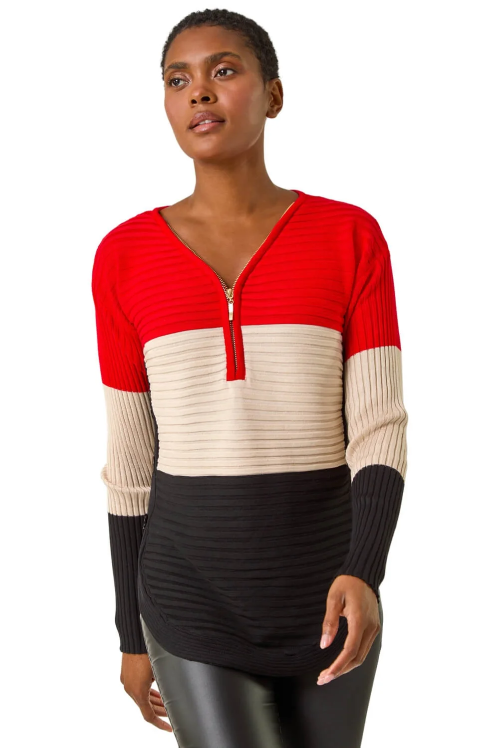 Roman Red Colour Block Zip Front Knit Jumper - 10 Image 1