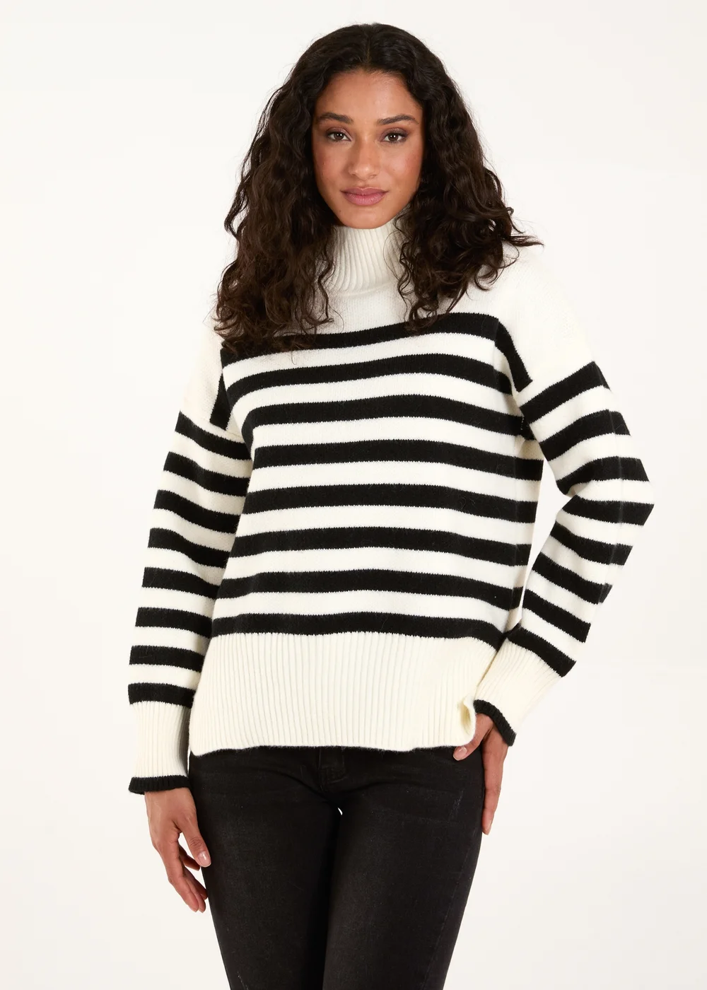Blue Vanilla Ivory High Neck Striped Jumper - M/L Image 1
