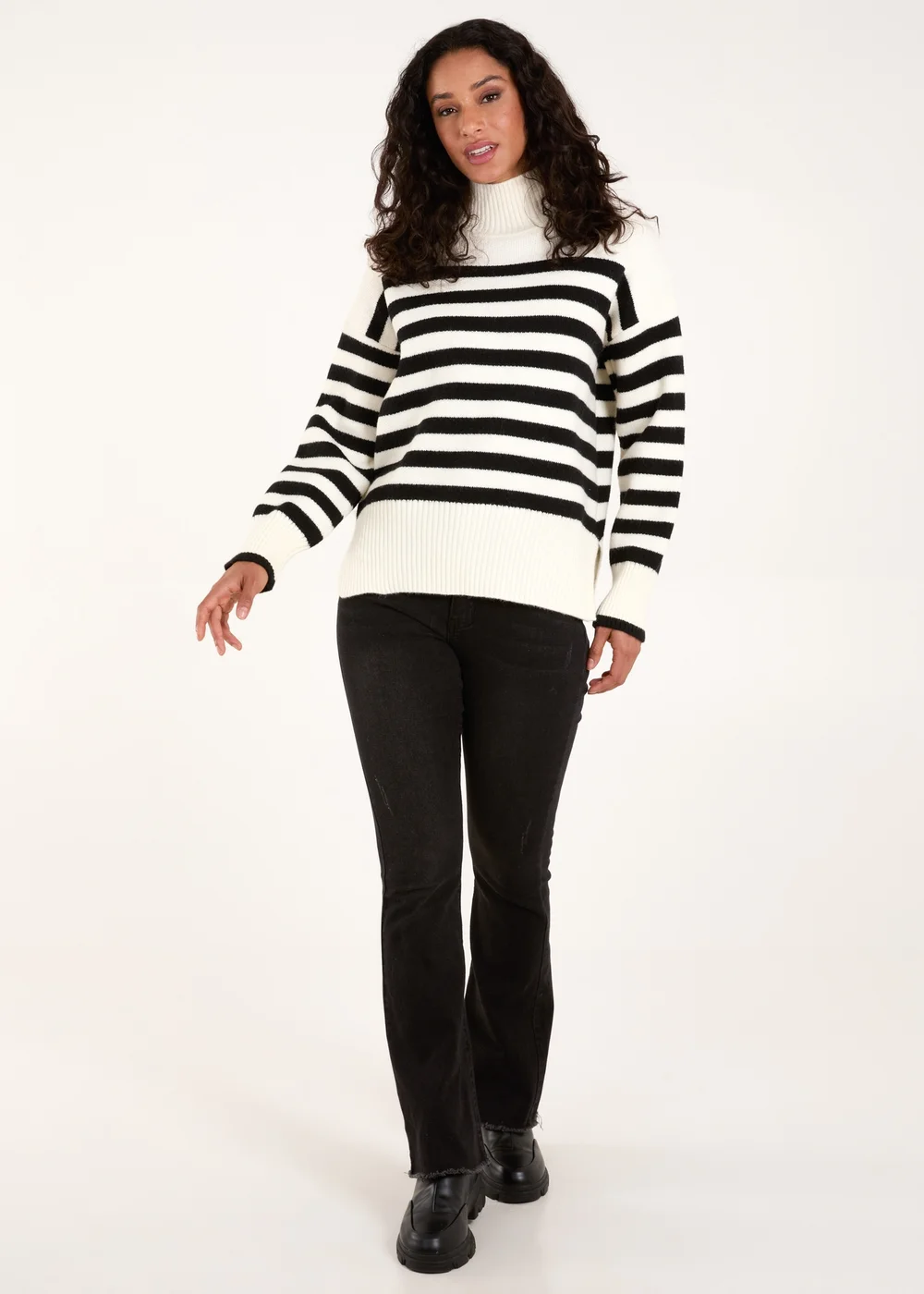 Blue Vanilla Ivory High Neck Striped Jumper - M/L Image 4