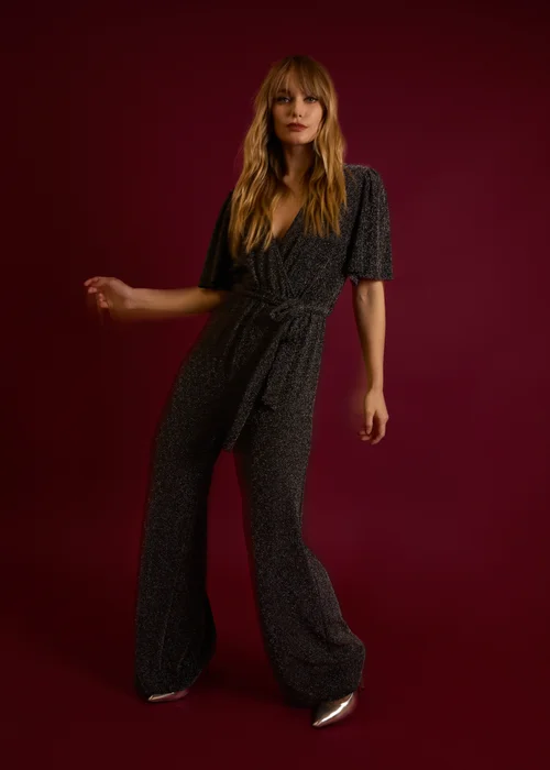 Blue Vanilla Silver Metallic Angel Sleeve Jumpsuit - Small Image 1