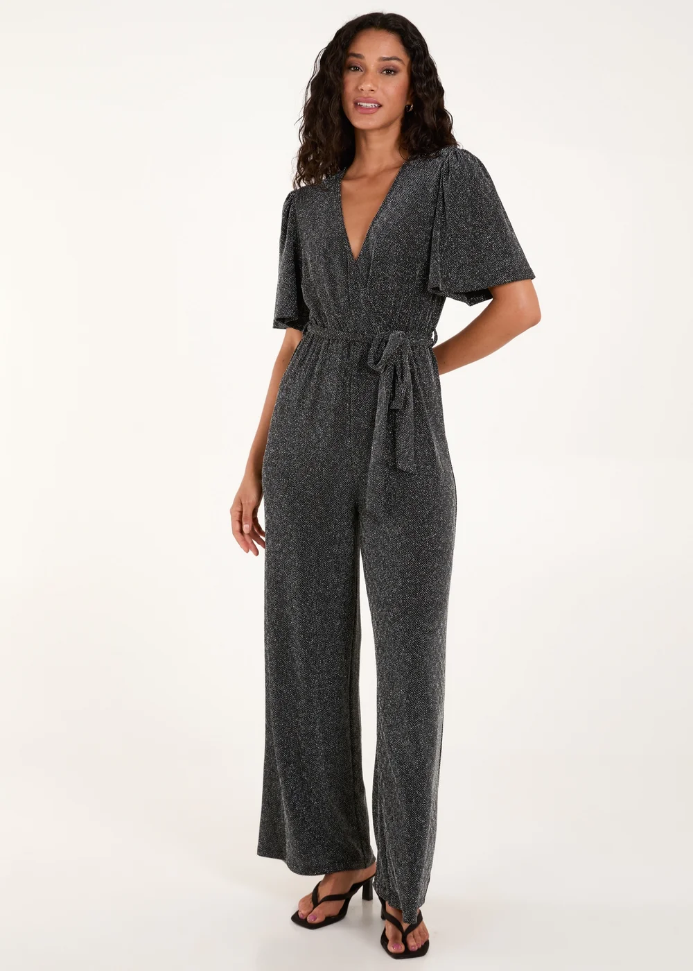Blue Vanilla Silver Metallic Angel Sleeve Jumpsuit - Small Image 5