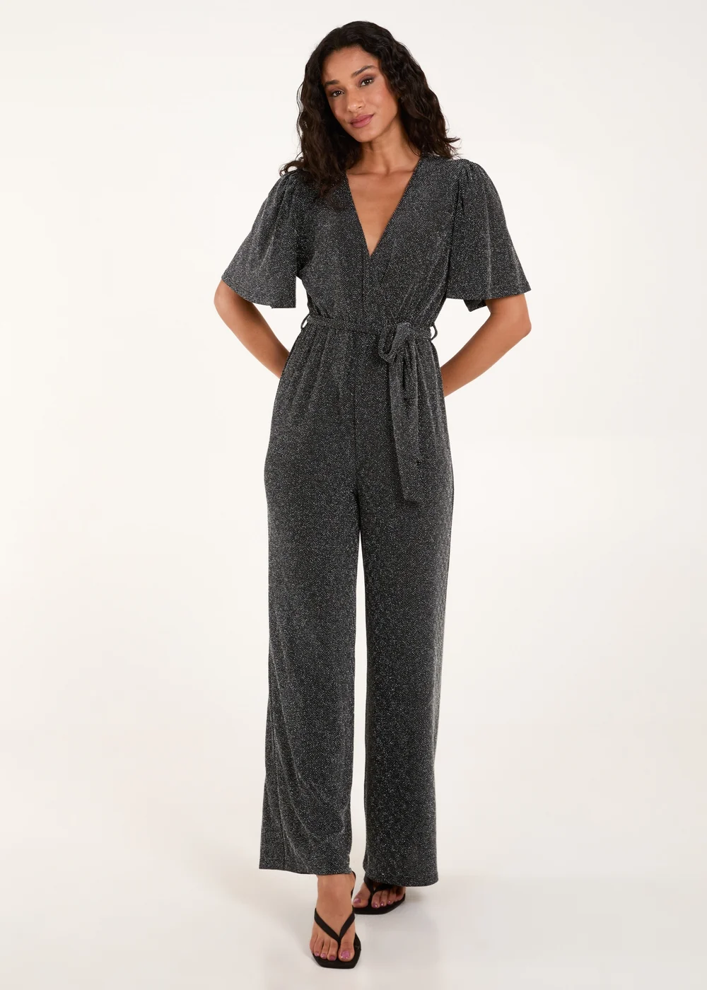 Blue Vanilla Silver Metallic Angel Sleeve Jumpsuit - Small Image 2