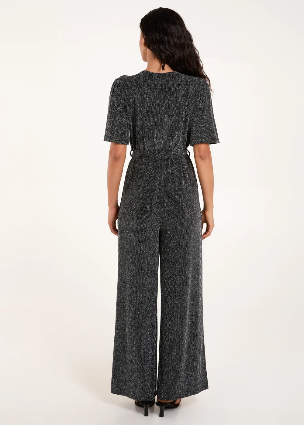 Blue Vanilla Silver Metallic Angel Sleeve Jumpsuit - Small Image 3