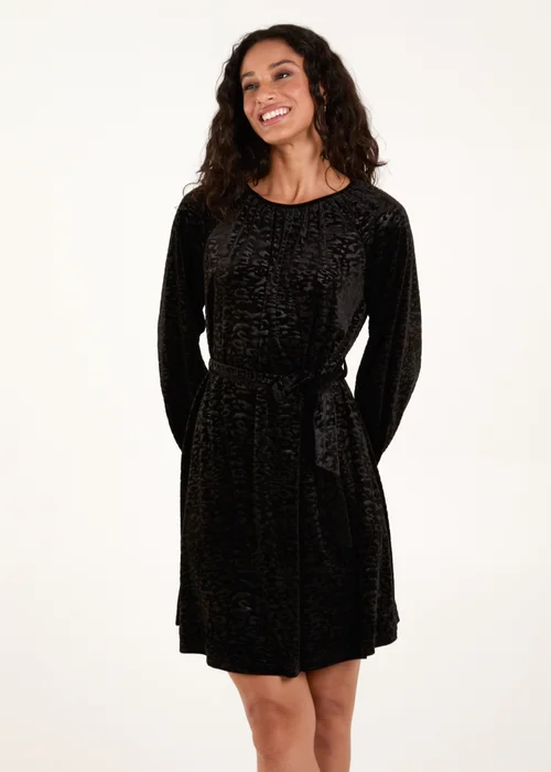 Blue Vanilla Black Velvet Belted Swing Dress - S Image 1
