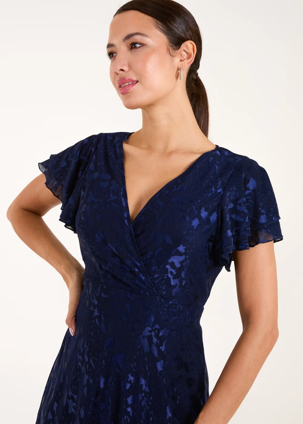 Blue Vanilla Navy Mesh Angel Sleeve Dress - 8 Image 3