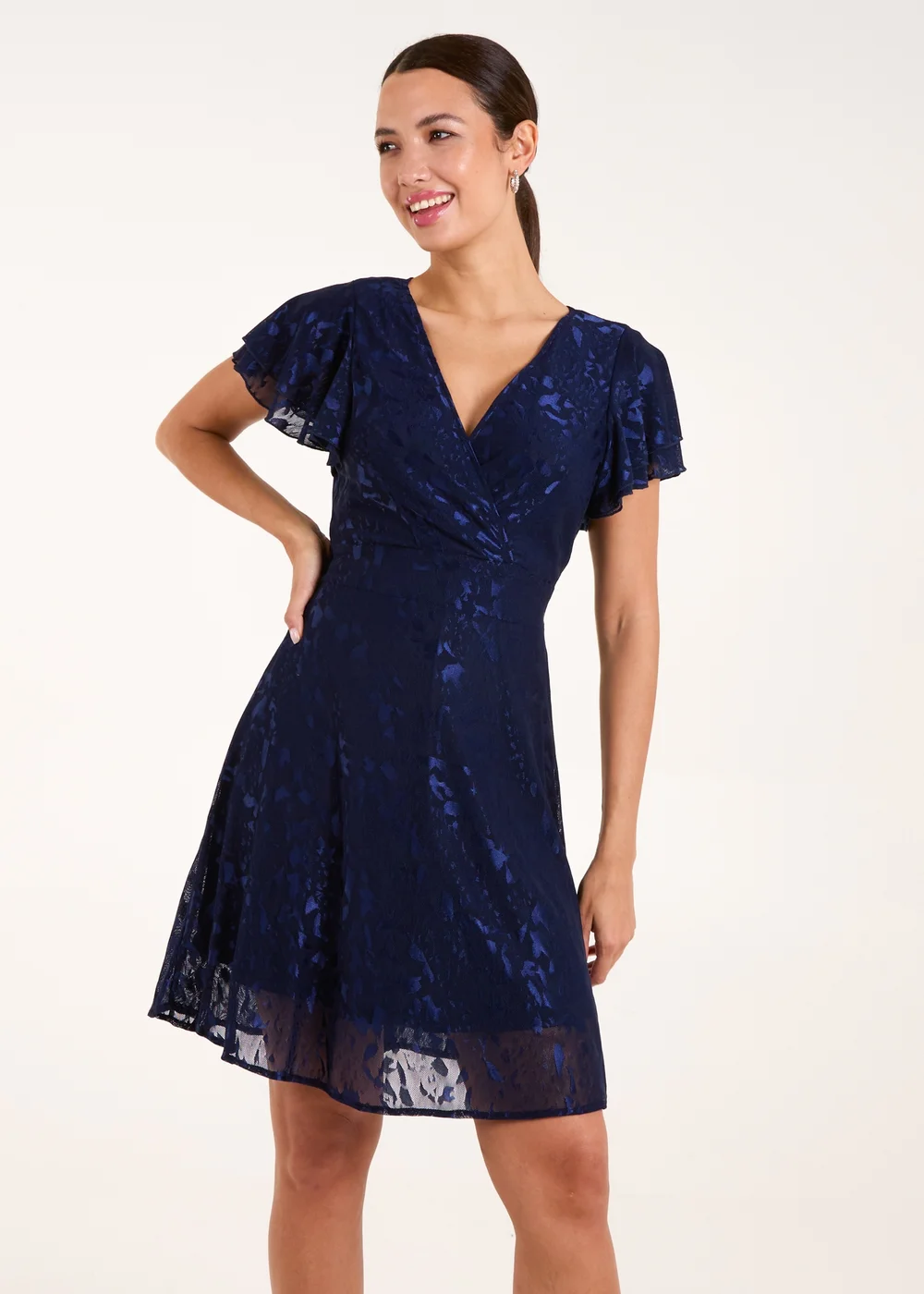 Blue Vanilla Navy Mesh Angel Sleeve Dress - 8 Image 1