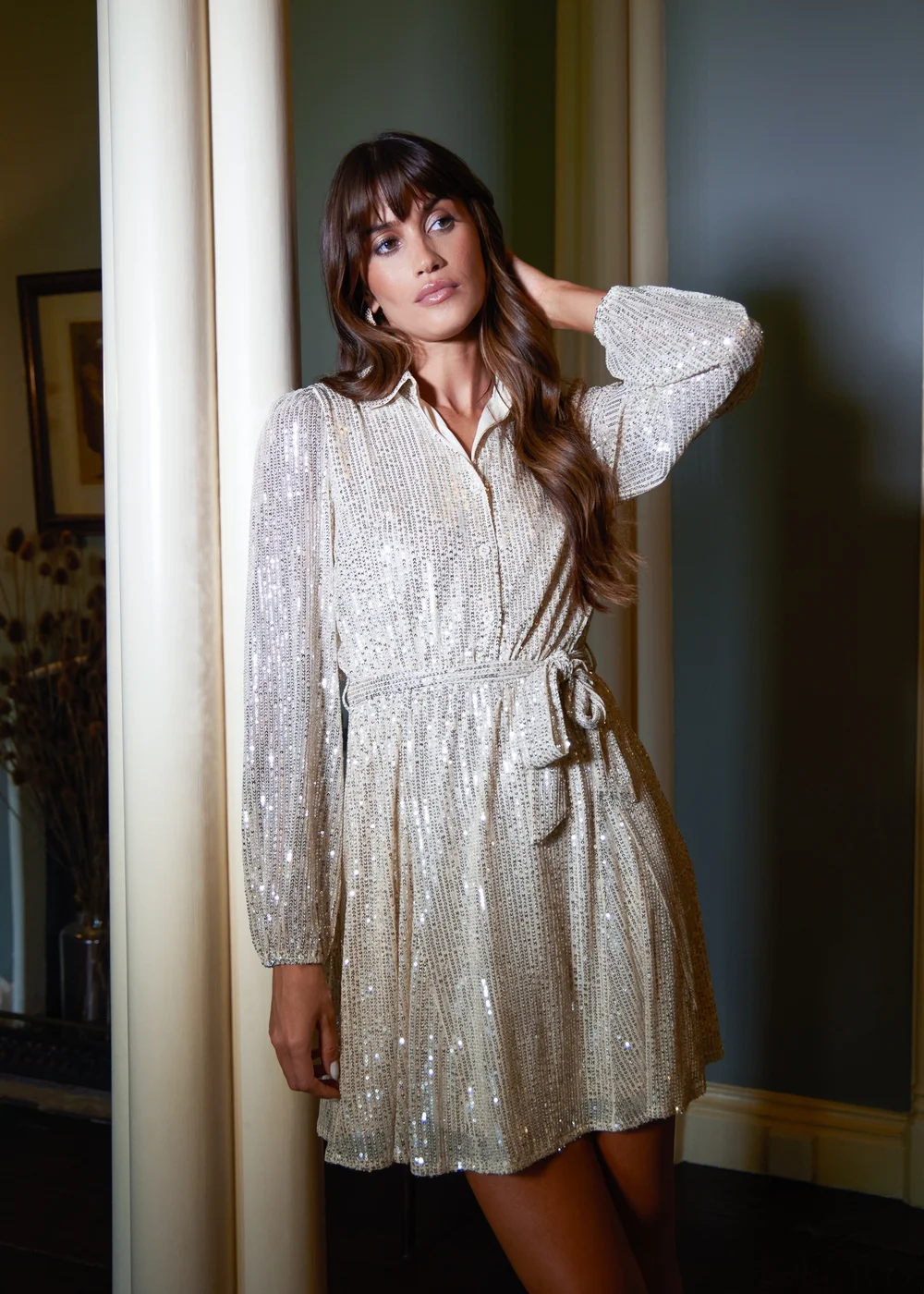 Blue Vanilla Champagne Sequin Shirt Dress - 12 | Matalan Blue Vanilla Champagne Sequin Shirt Dress - 12 | Matalan