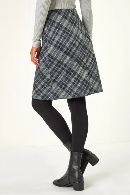 Roman Dark Grey Elastic Waist Check Print Pocket Pencil Skirt - Size 10 Image 4