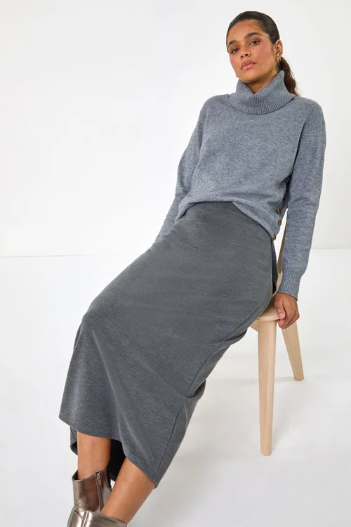 Roman Dark Grey Soft Touch Rib Midi Skirt - Size 10 Image 2