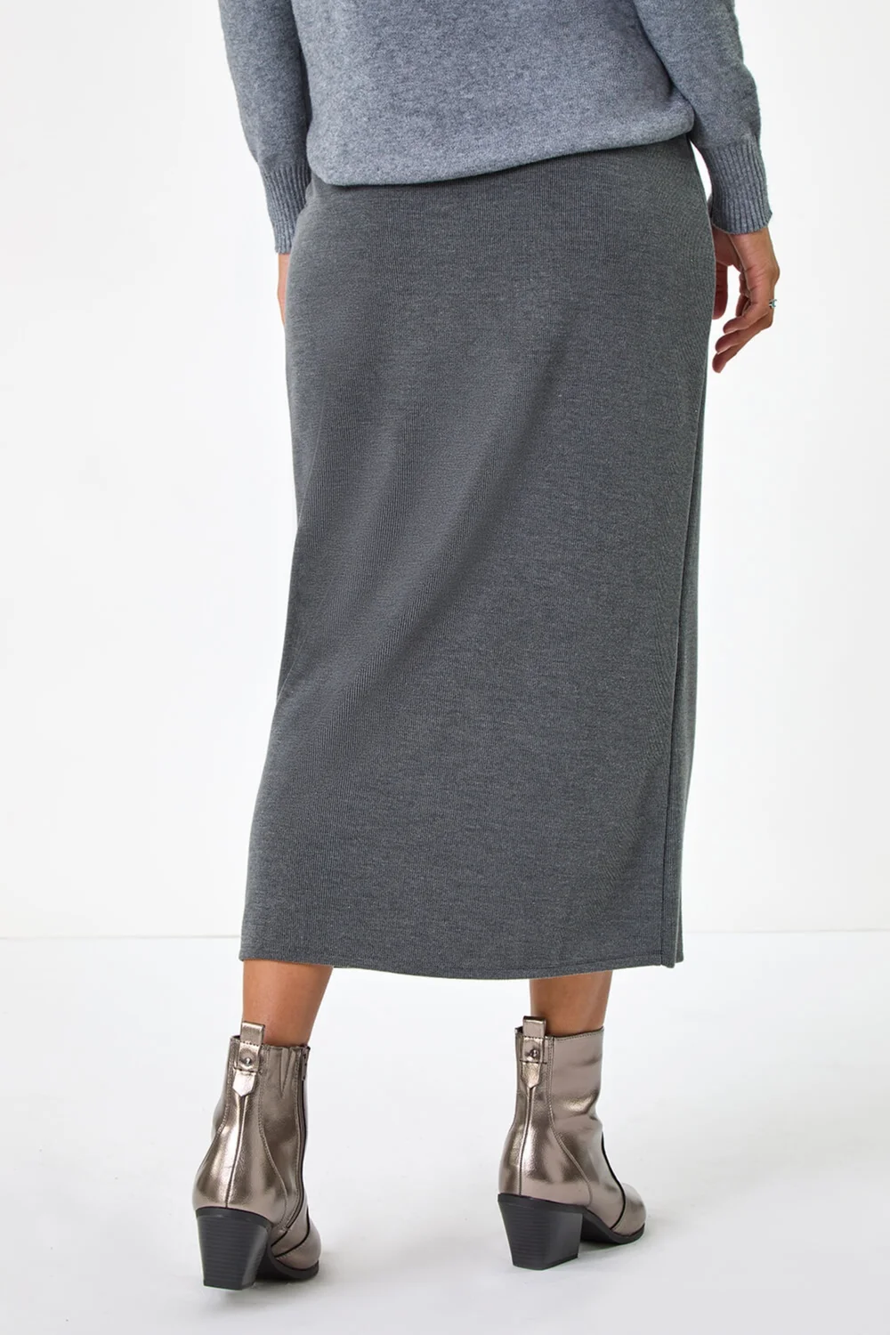 Roman Dark Grey Soft Touch Rib Midi Skirt - Size 10 Image 4