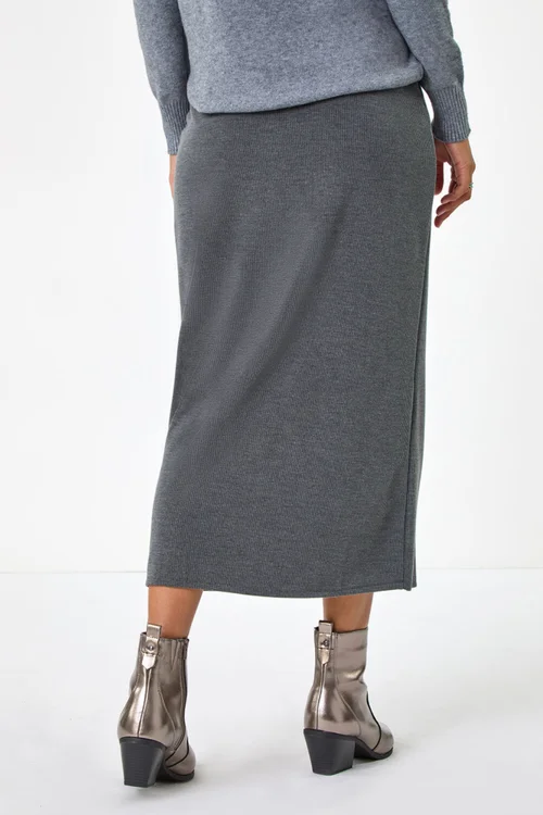 Roman Dark Grey Soft Touch Rib Midi Skirt - Size 10 Image 4