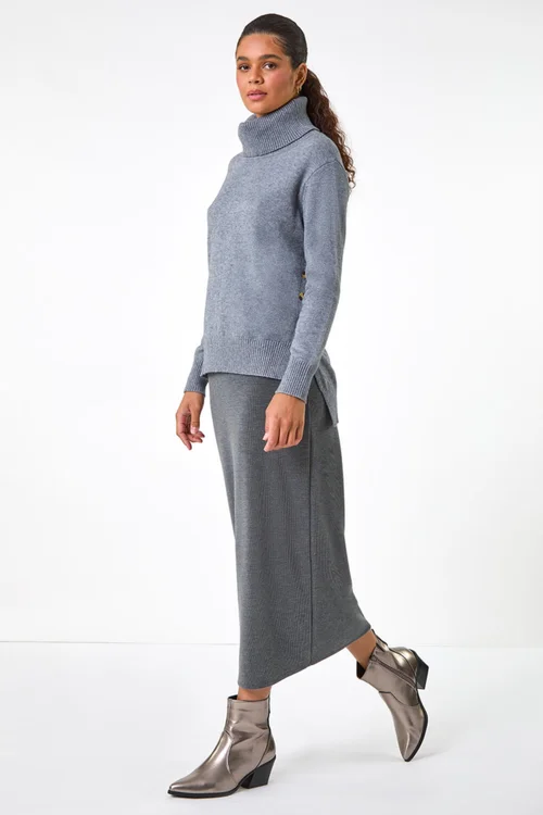 Roman Dark Grey Soft Touch Rib Midi Skirt - Size 10 Image 3
