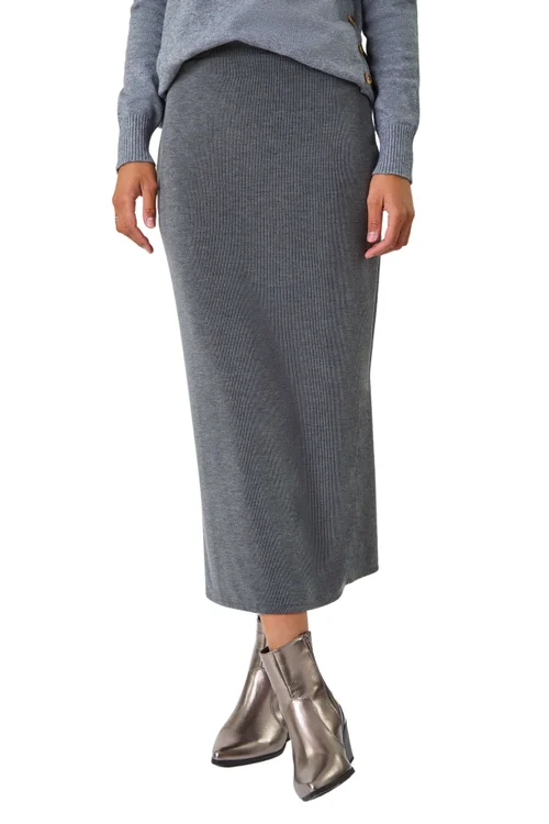 Roman Dark Grey Soft Touch Rib Midi Skirt - Size 10 Image 1