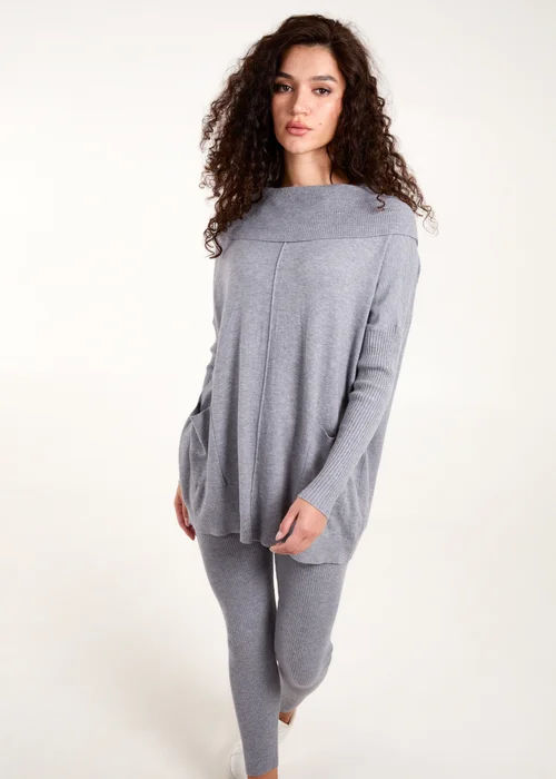 Blue Vanilla Grey Ribbed Legging & Cowl Neck Jumper Set - S/M Image 1