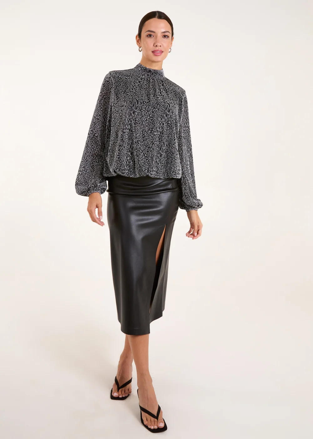 Blue Vanilla Silver High Neck Puffball Hem Blouse - M Image 5