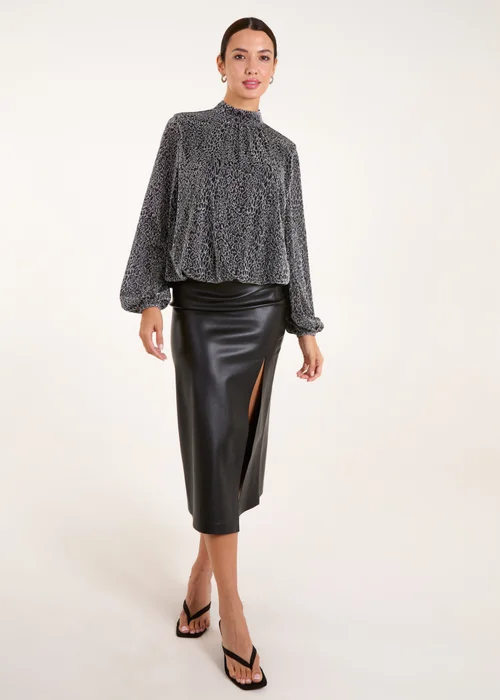 Blue Vanilla Silver High Neck Puffball Hem Blouse - M Image 5