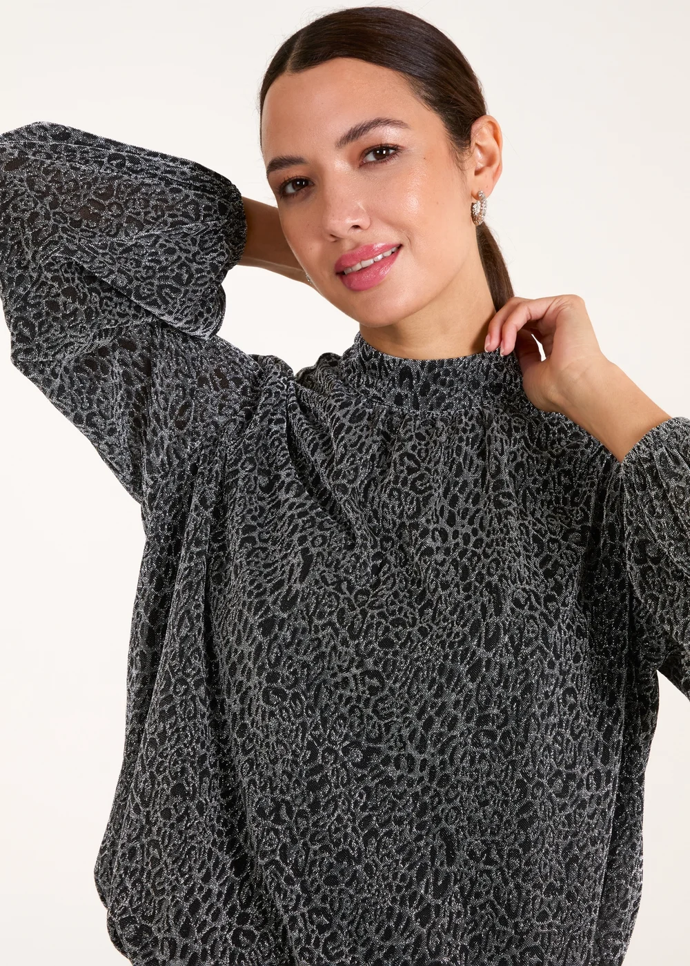 Blue Vanilla Silver High Neck Puffball Hem Blouse - M Image 4