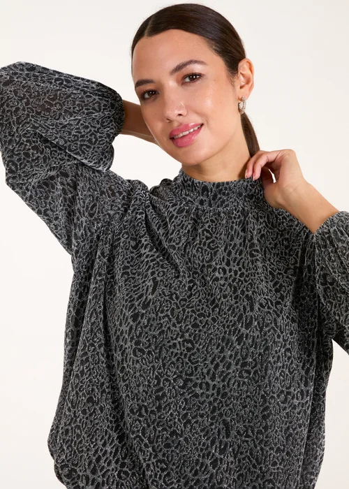 Blue Vanilla Silver High Neck Puffball Hem Blouse - M Image 4