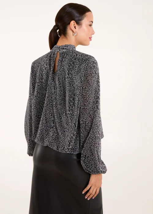 Blue Vanilla Silver High Neck Puffball Hem Blouse - M Image 3