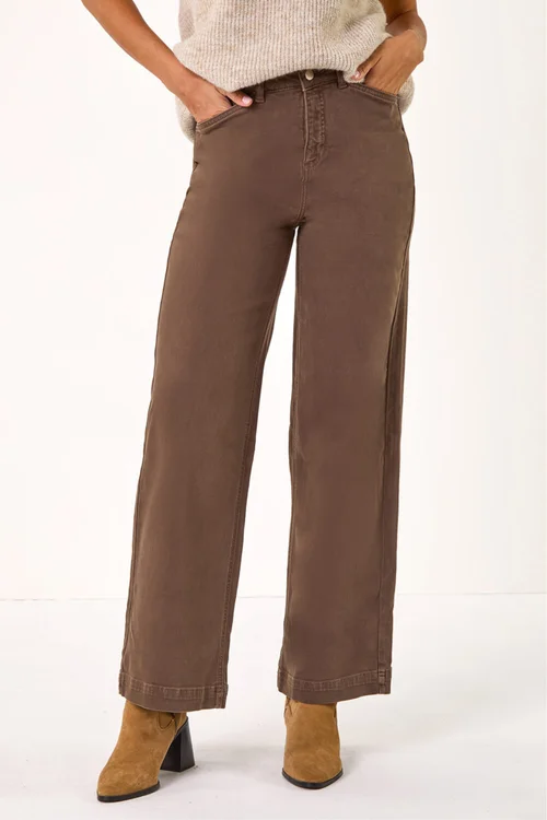 Roman Chocolate Cotton Blend Wide Leg Stretch Jeans - 10 Image 4