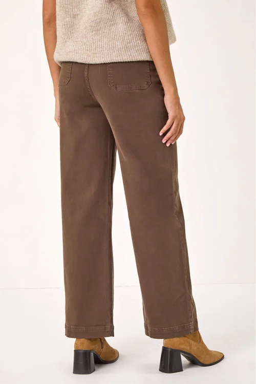 Roman Chocolate Cotton Blend Wide Leg Stretch Jeans - 10 Image 3