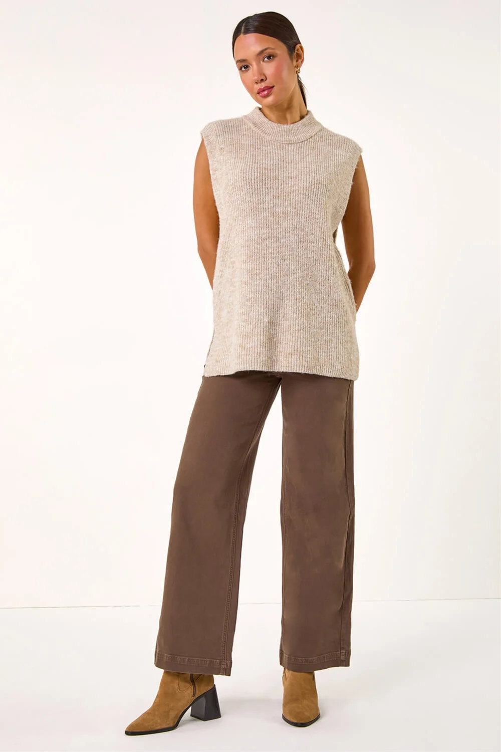Roman Chocolate Cotton Blend Wide Leg Stretch Jeans - 10 Image 2