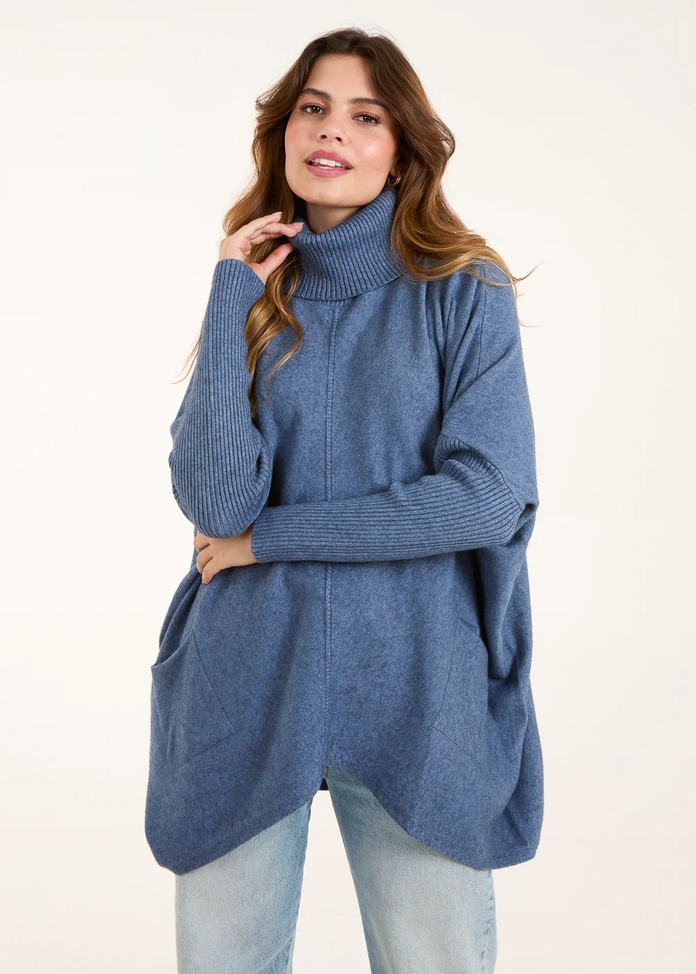 Blue Vanilla Blue Roll Neck Pocket Jumper - One Size Image 1