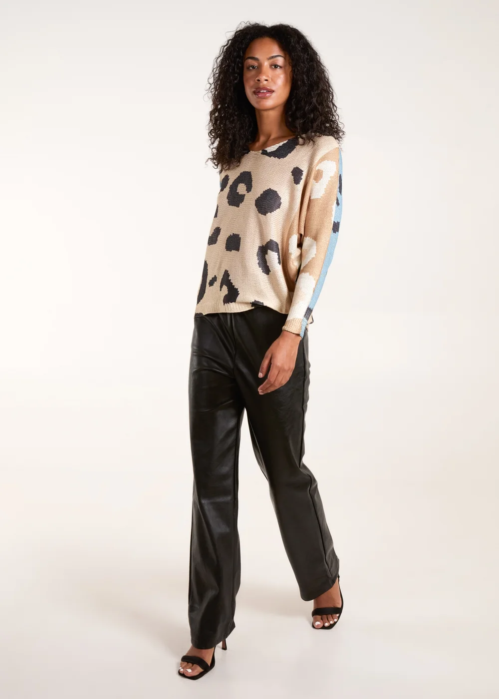 Blue Vanilla Brown Colour Block Leopard Fine Knit Jumper - One Size Image 4