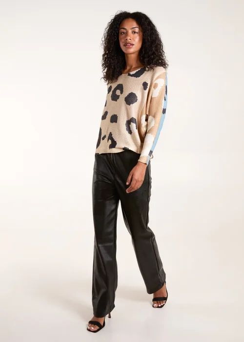 Blue Vanilla Brown Colour Block Leopard Fine Knit Jumper - One Size Image 4