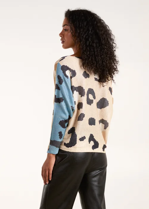 Blue Vanilla Brown Colour Block Leopard Fine Knit Jumper - One Size Image 2