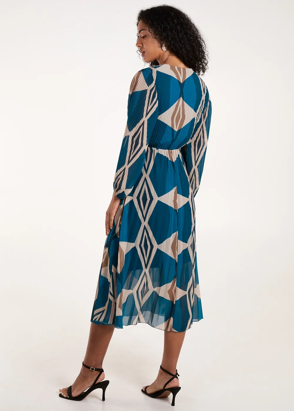 Blue Vanilla Teal Wrap Front Pleated Geometric Maxi Dress - S/M Image 2