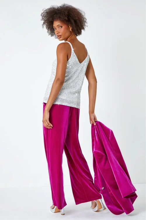 Dusk Silver Embellished Sequin Cami Top - 6 Image 3