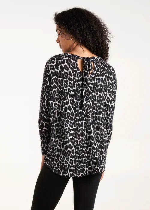 Blue Vanilla Grey Animal Print Long Sleeve Bow Back Top - S/M Image 2